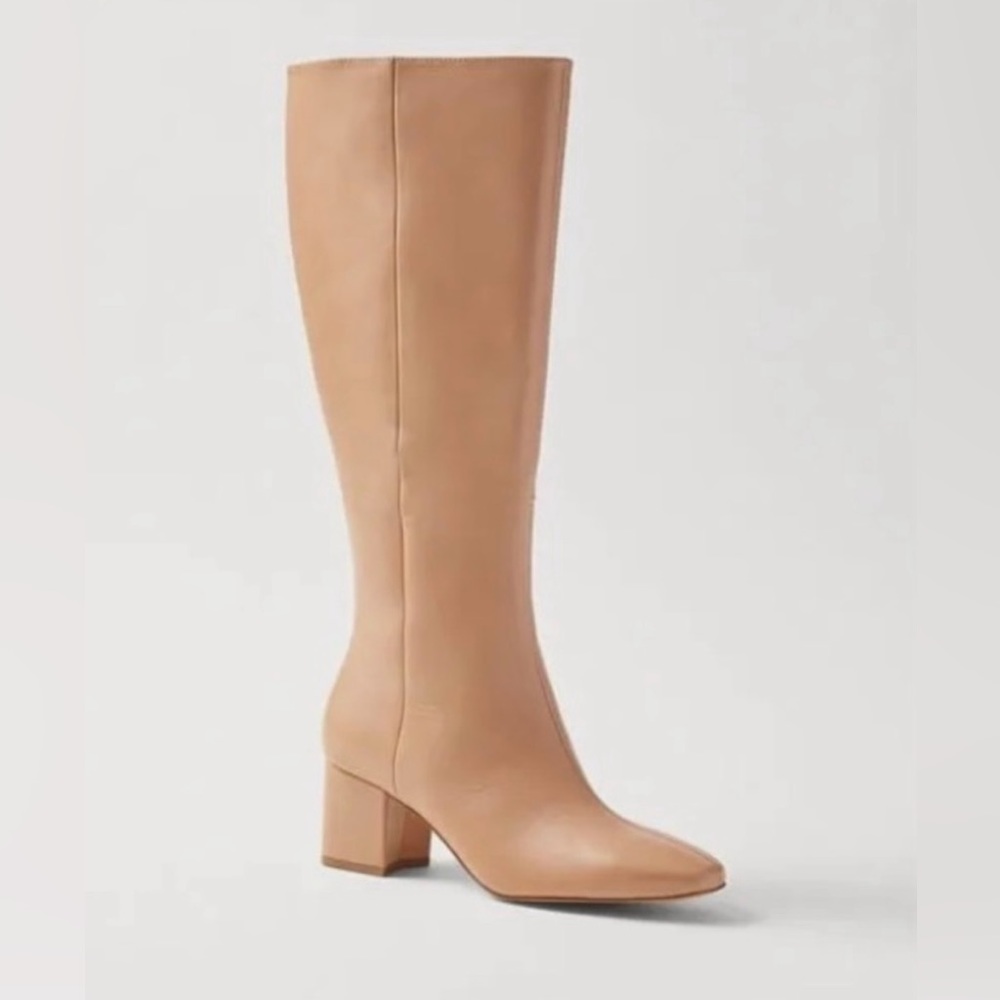 Ann Taylor Block Heel Square Toe Leather Boots Desert Sand Women’s Sz 8.5